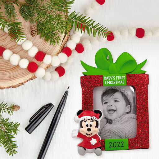 Disney Minnie Mouse Baby's First Christmas Photo Frame Personalized Hallmark Ornament, 