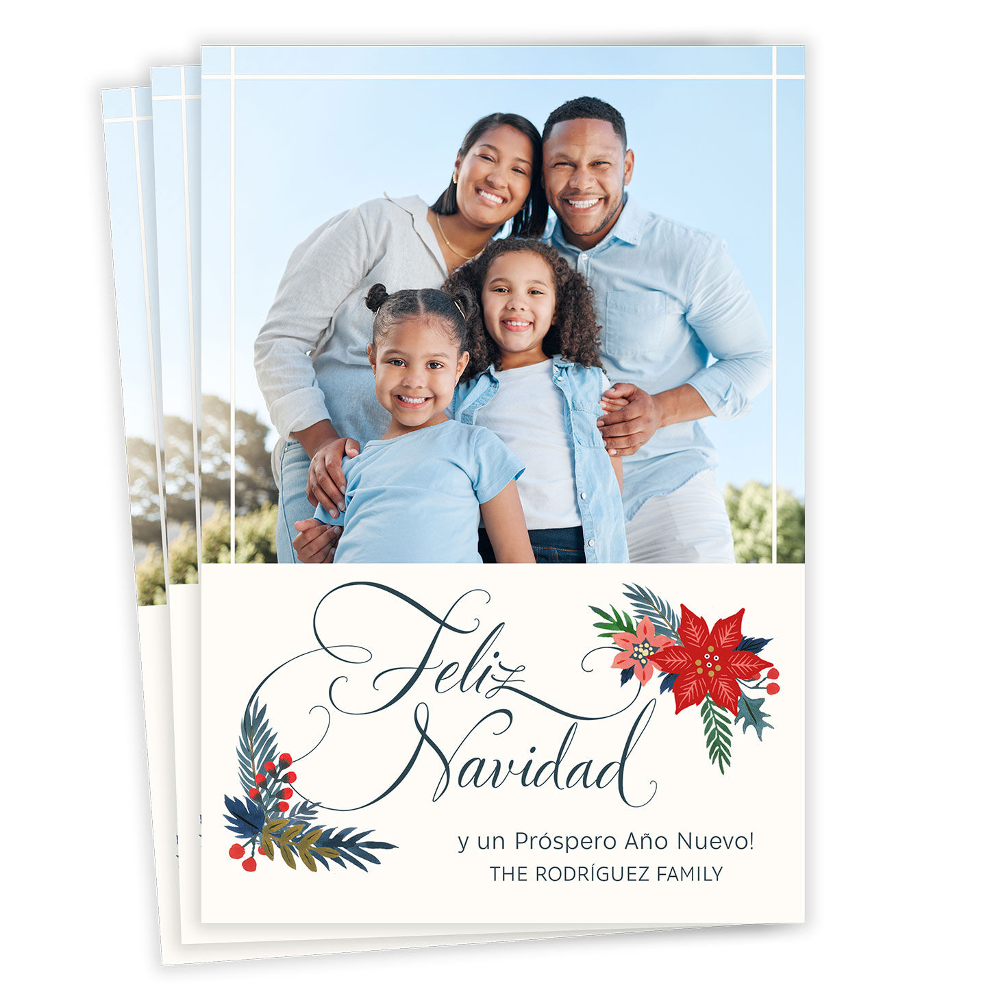 Feliz Navidad Poinsettia Spanish-Language Flat Christmas Photo Card