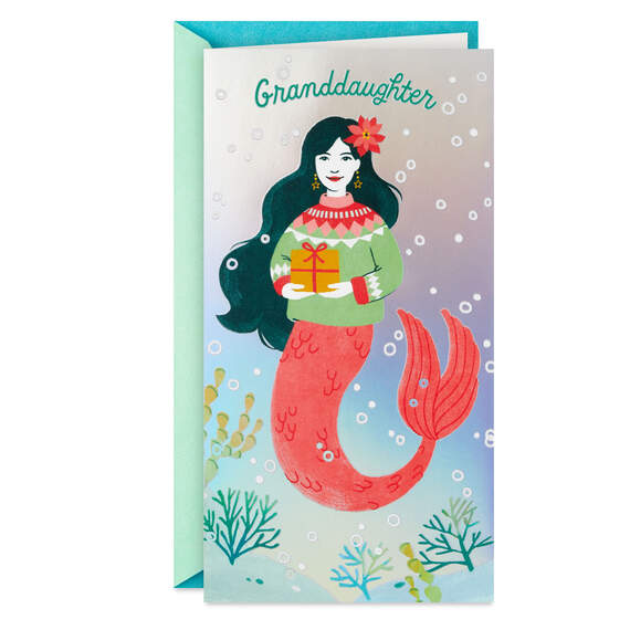 Love You Mermaid Money Holder Christmas Card for Granddaughter, , large image number 1