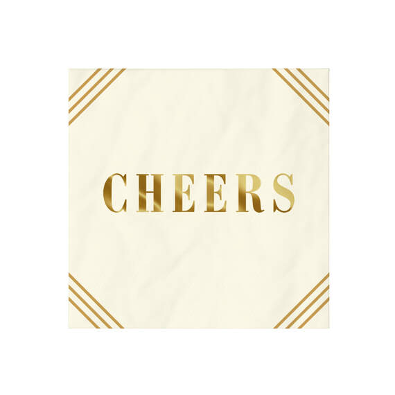 Ivory and Gold "Cheers" Cocktail Napkins, Set of 16, , large image number 1