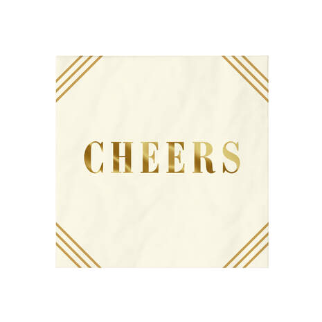 Ivory and Gold "Cheers" Cocktail Napkins, Set of 16, , large