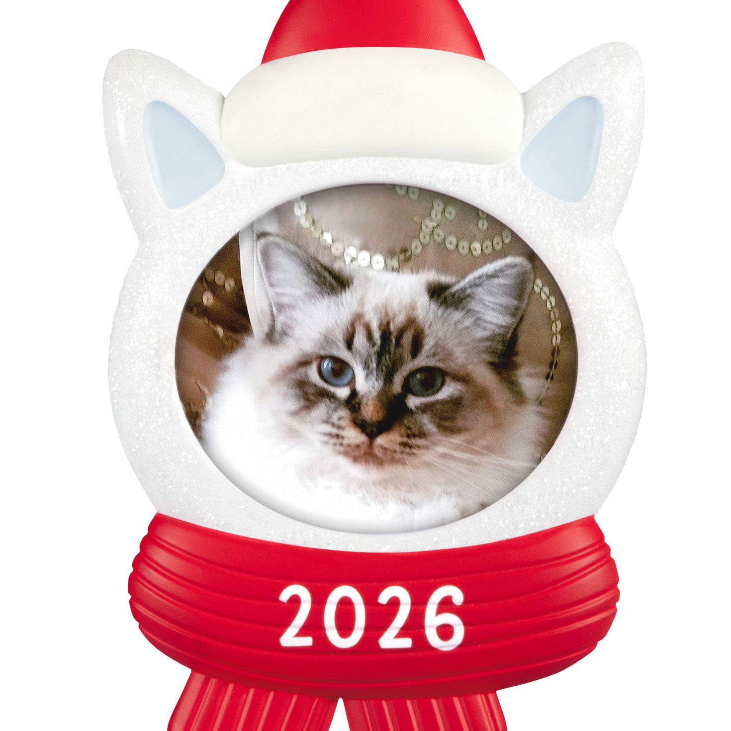 Cat in Hat Scarf Photo Frame Keepsake Ornament upclose view image number 5