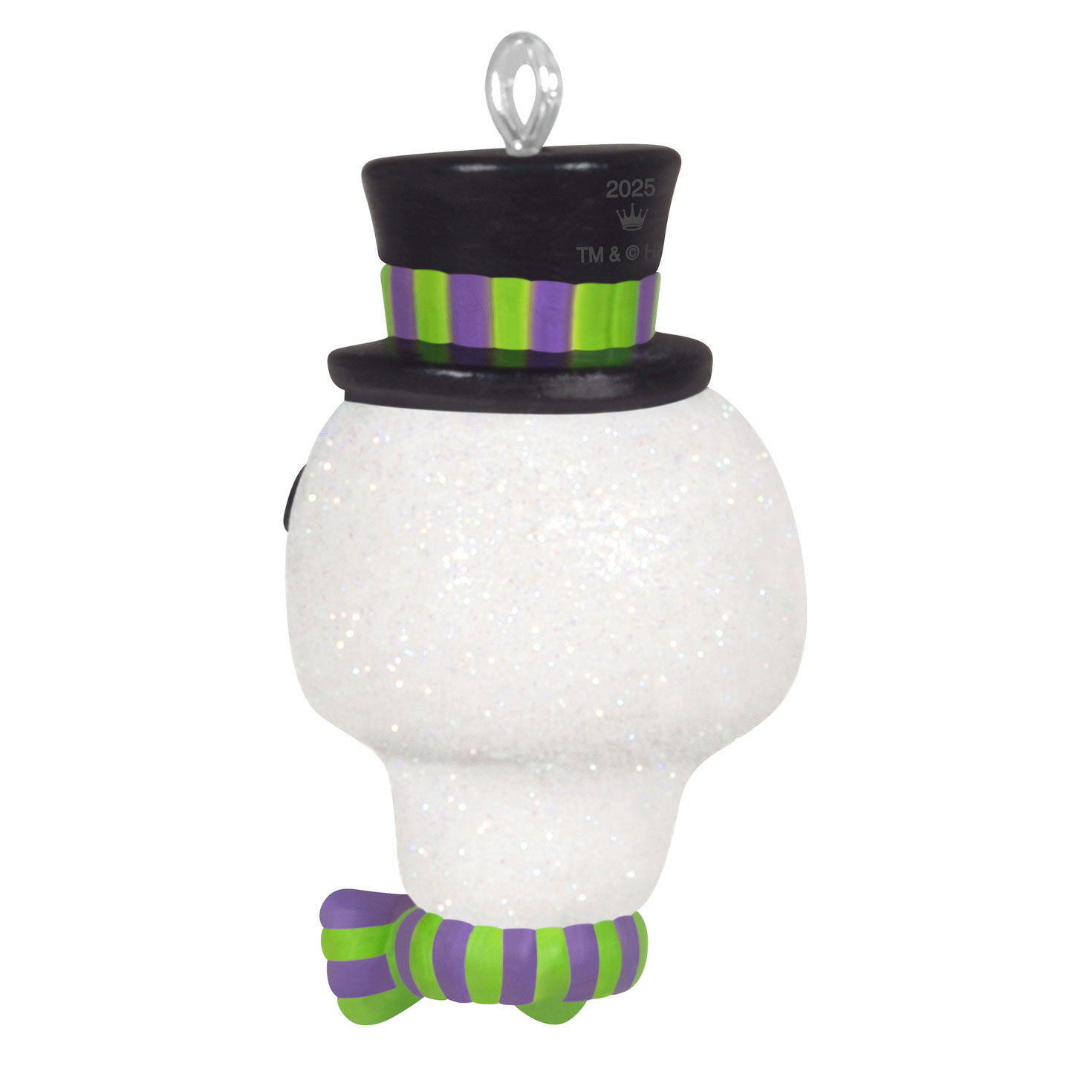 Skull With Purple Green Bow Tie Keepsake Ornament Back image number 6