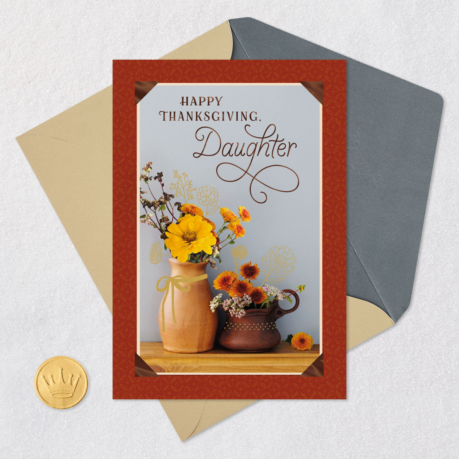 Floral Vases Religious Thanksgiving Card for Daughter Card Front with Envelope and Gold Seal image number 6