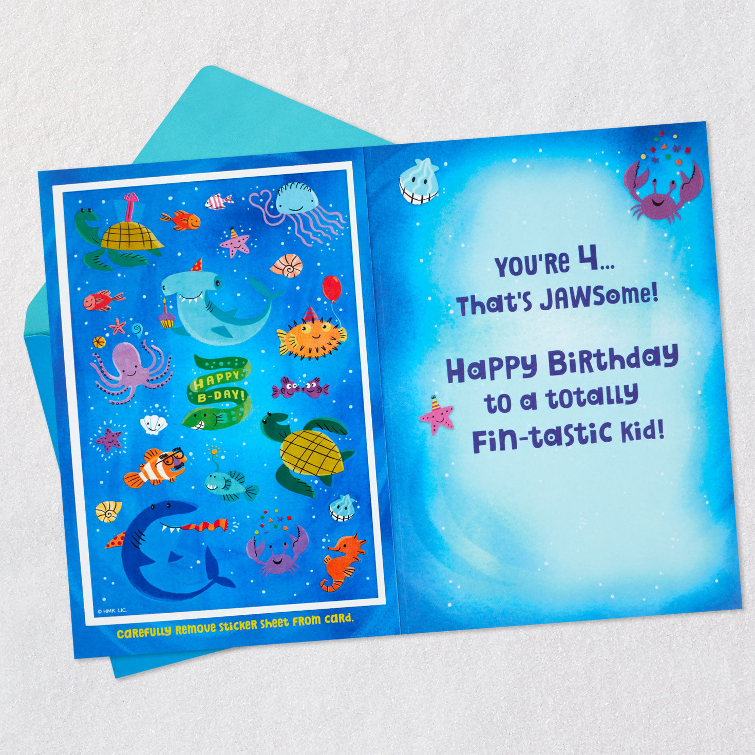 Fin-tastic Four Sharks 4th Birthday Card With Stickers for only USD 4.59 | Hallmark
