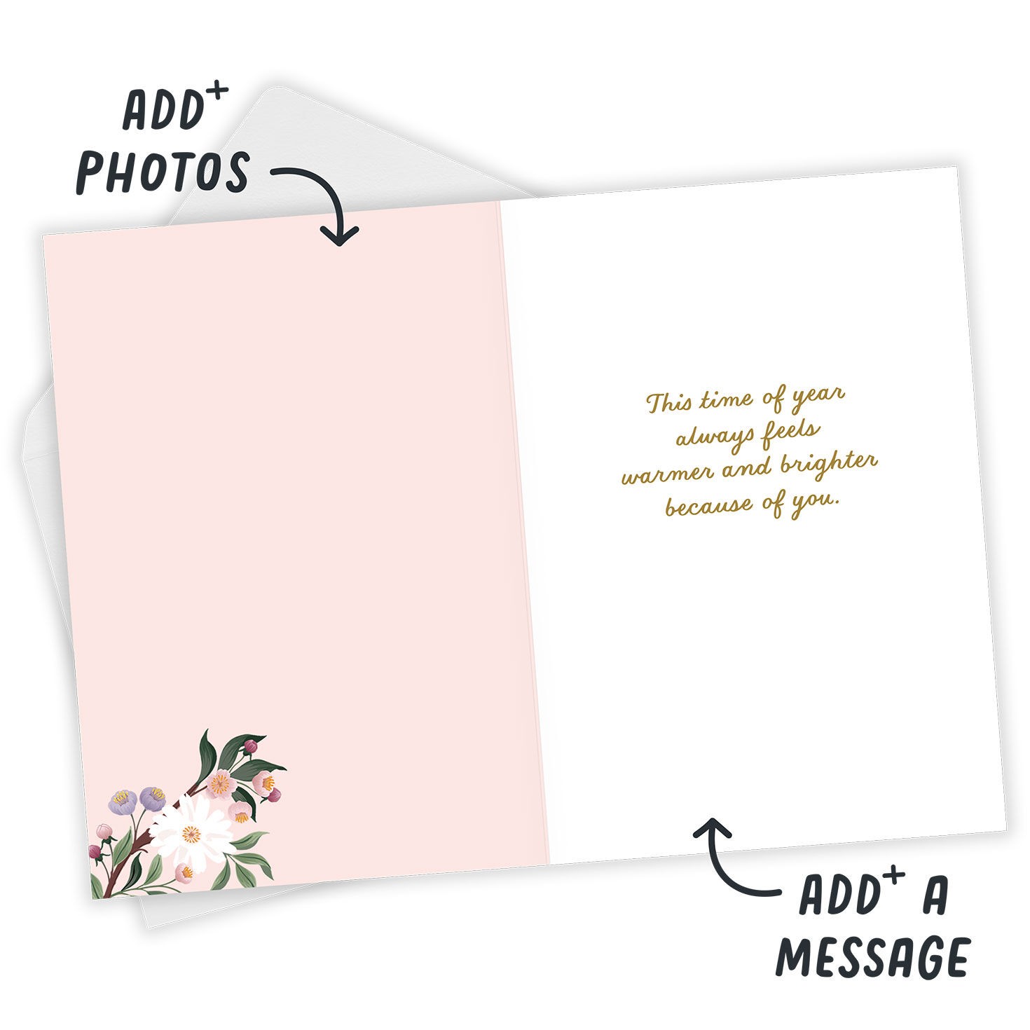 Soft Flowers on Pink Personalized Mom Easter Card Open Card with Envelope indicating personalization image number 3