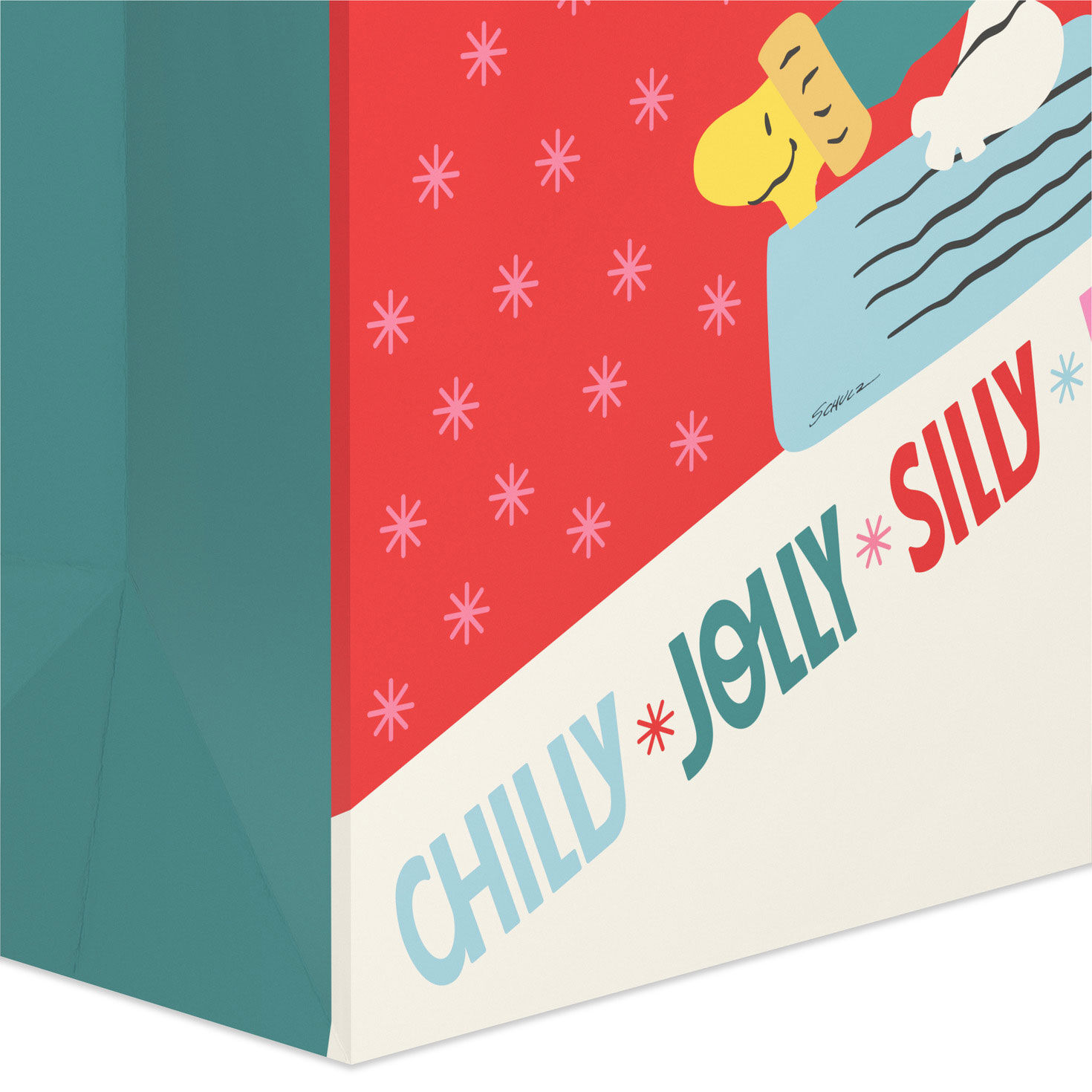 Peanuts Snoopy on Sled Large Christmas Gift Bag Base/Side Detail image number 5