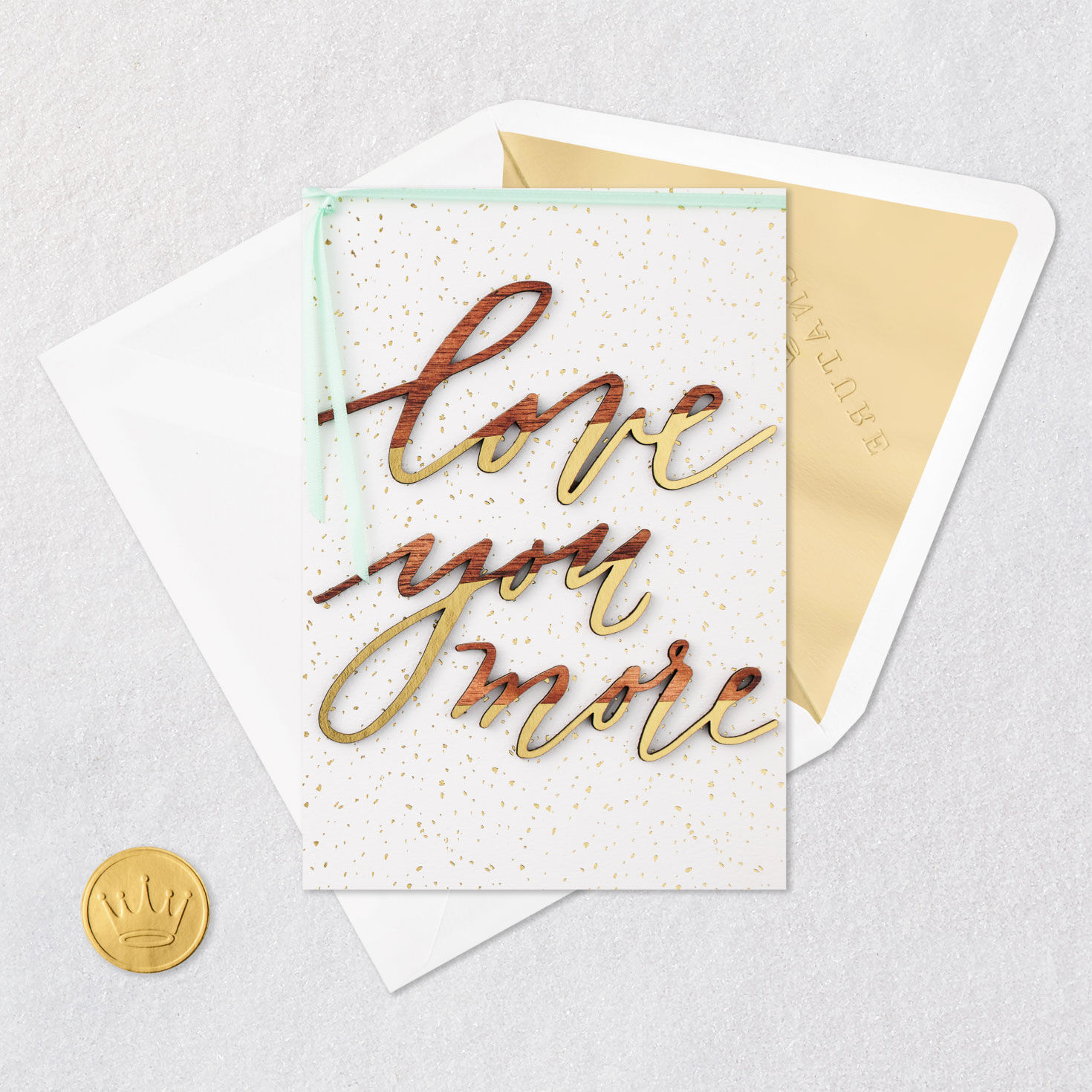 Wood and Gold Calligraphy Anniversary Card Card Front with Envelope and Gold Seal image number 5