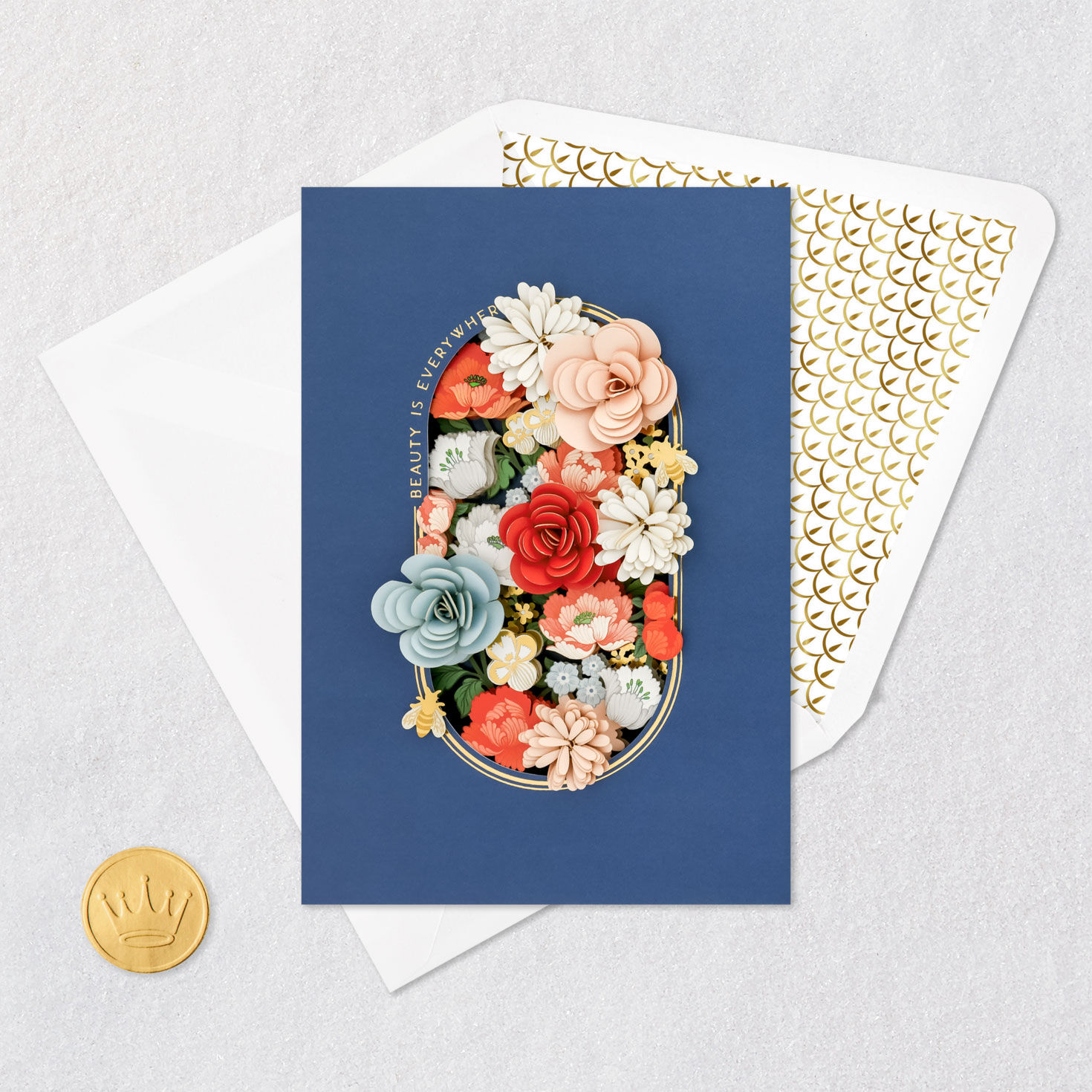 Pink, Red and Light Blue Flowers Birthday Card Card Front with Envelope and Gold Seal image number 5