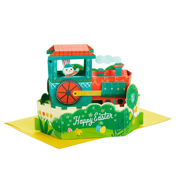 Bunny in Train Musical 3D Pop-Up Easter Card With Motion