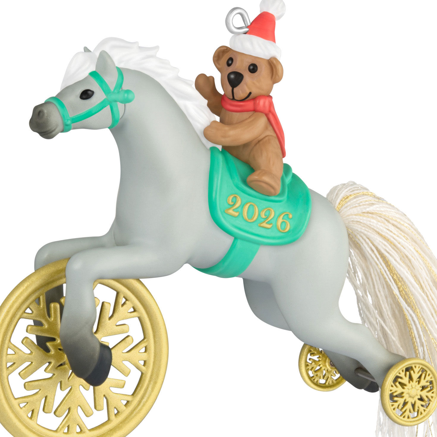 Teddy Bear on Gray Horse Keepsake Ornament closeup view image number 5