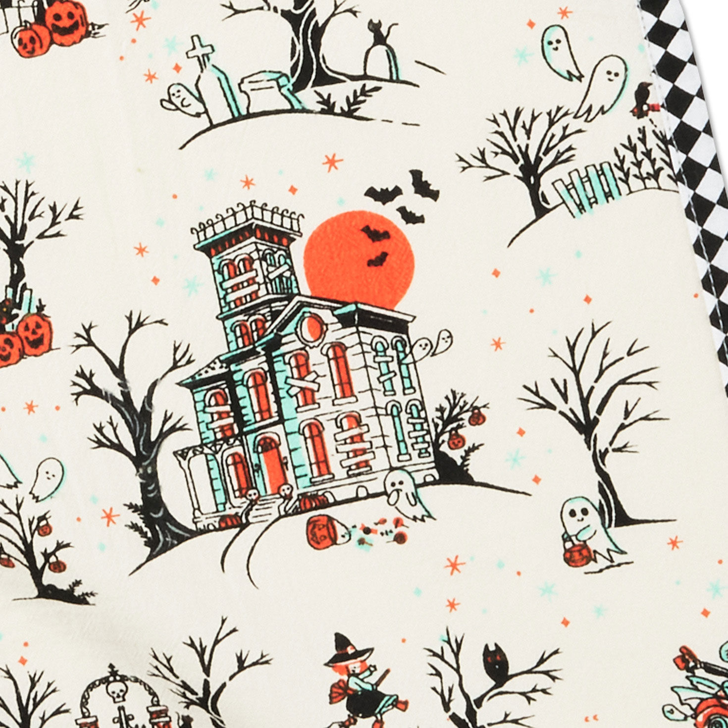Vintage Halloween Scenes Tea Towel upclose detail image number 4