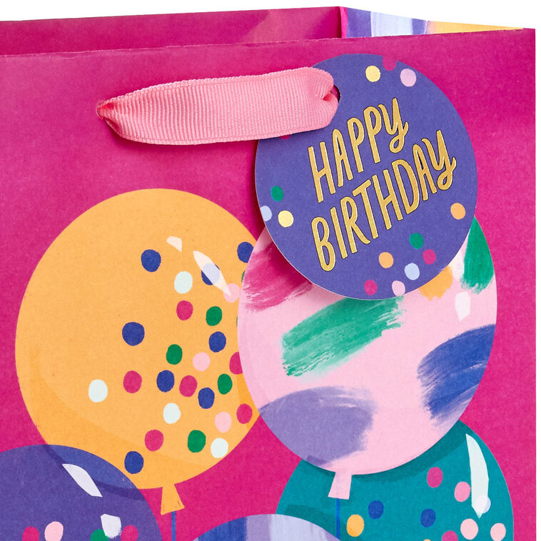 Colorful Balloons on Pink Medium Gift Bag Handle Detail image number 4