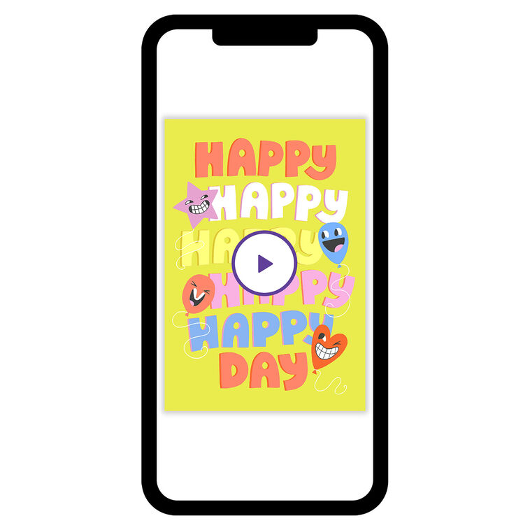 Happy Day With Balloons Personalized Congrats Card phone with card front image number 1