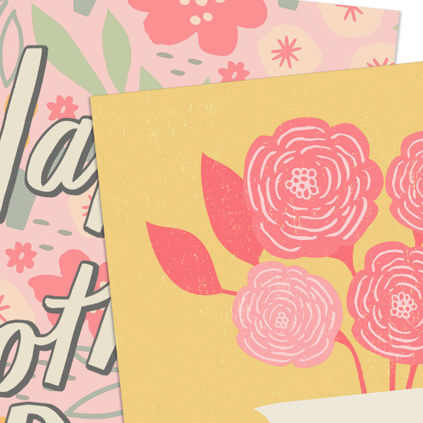Flowers on Pink and Yellow Mother's Day Cards Pack Card Fronts Detail image number 4
