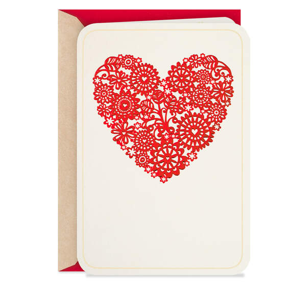 Elegant Red Floral Heart Blank Card, , large image number 1
