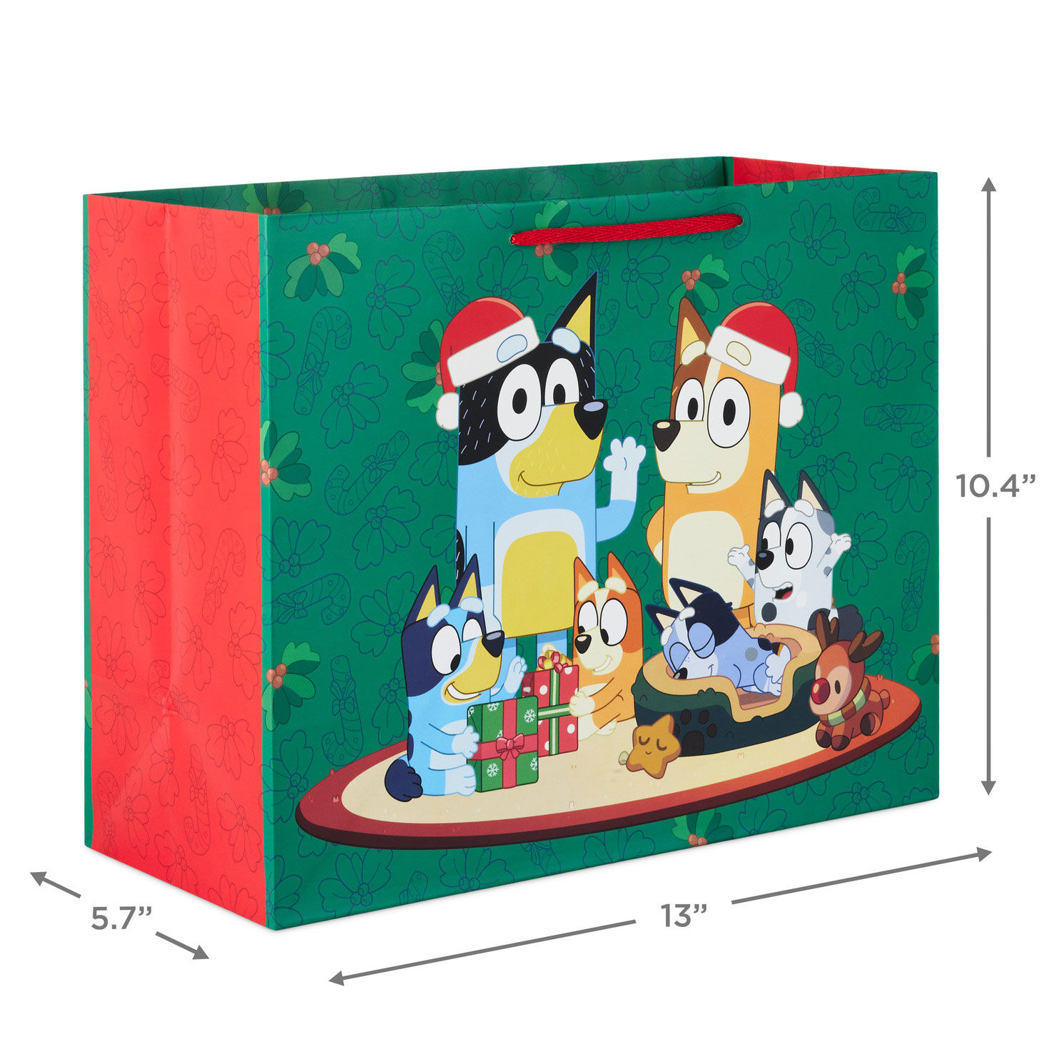 Bluey Family on Green Large Christmas Gift Bag measurement image number 3