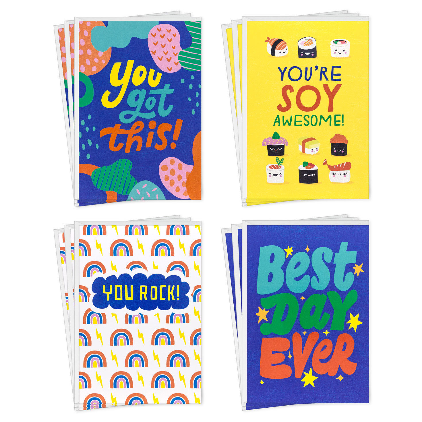 Whimsical Icons Assorted Encouragement Cards, Pack of 12