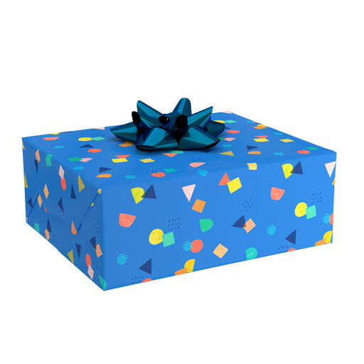Colorful Confetti on Blue Wrapping Paper, 20 sq. ft., 