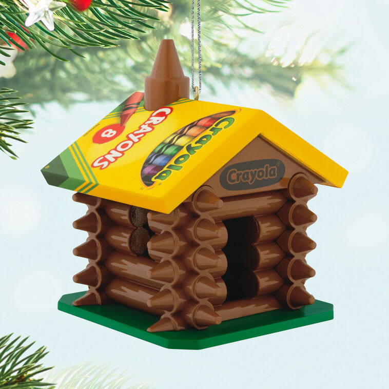 Crayola Log Cabin Keepsake Ornament Hanging on tree image number 2