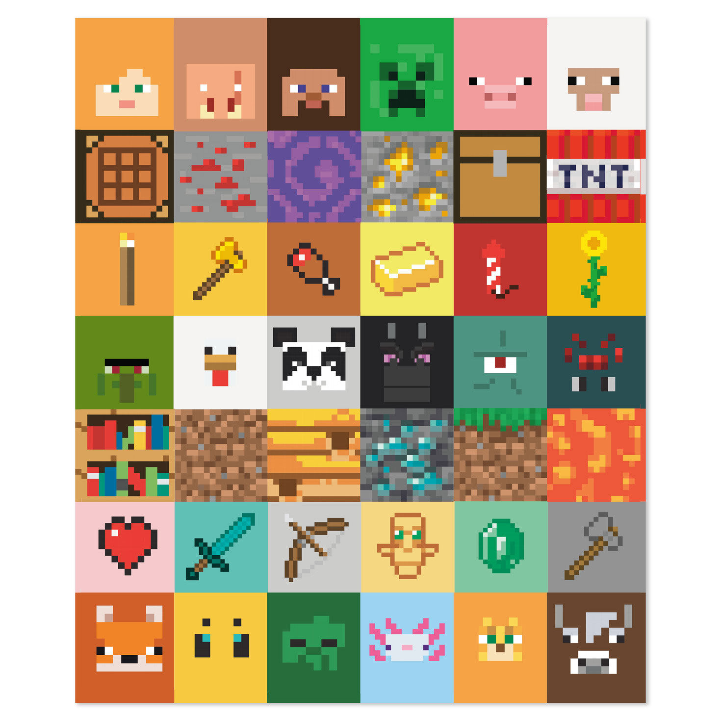 Minecraft Game Icons in Colorful Grid Fleece Blanket Flat image number 2
