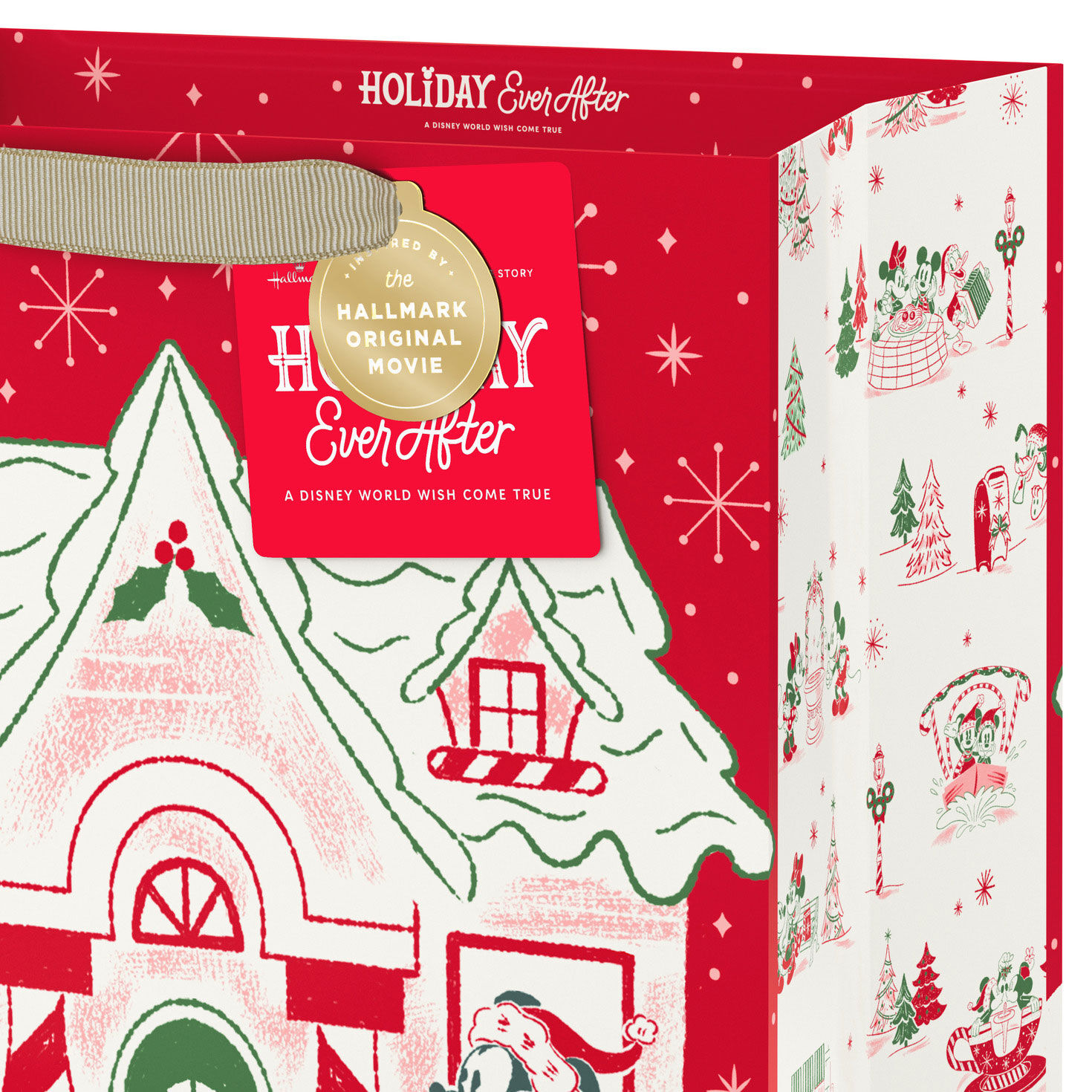 Red and Pink Large Disney Holiday Ever After Gift Bag Handle Detail image number 4