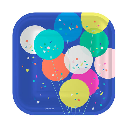 Balloons and Confetti Square Dessert Plates, Set of 8, 
