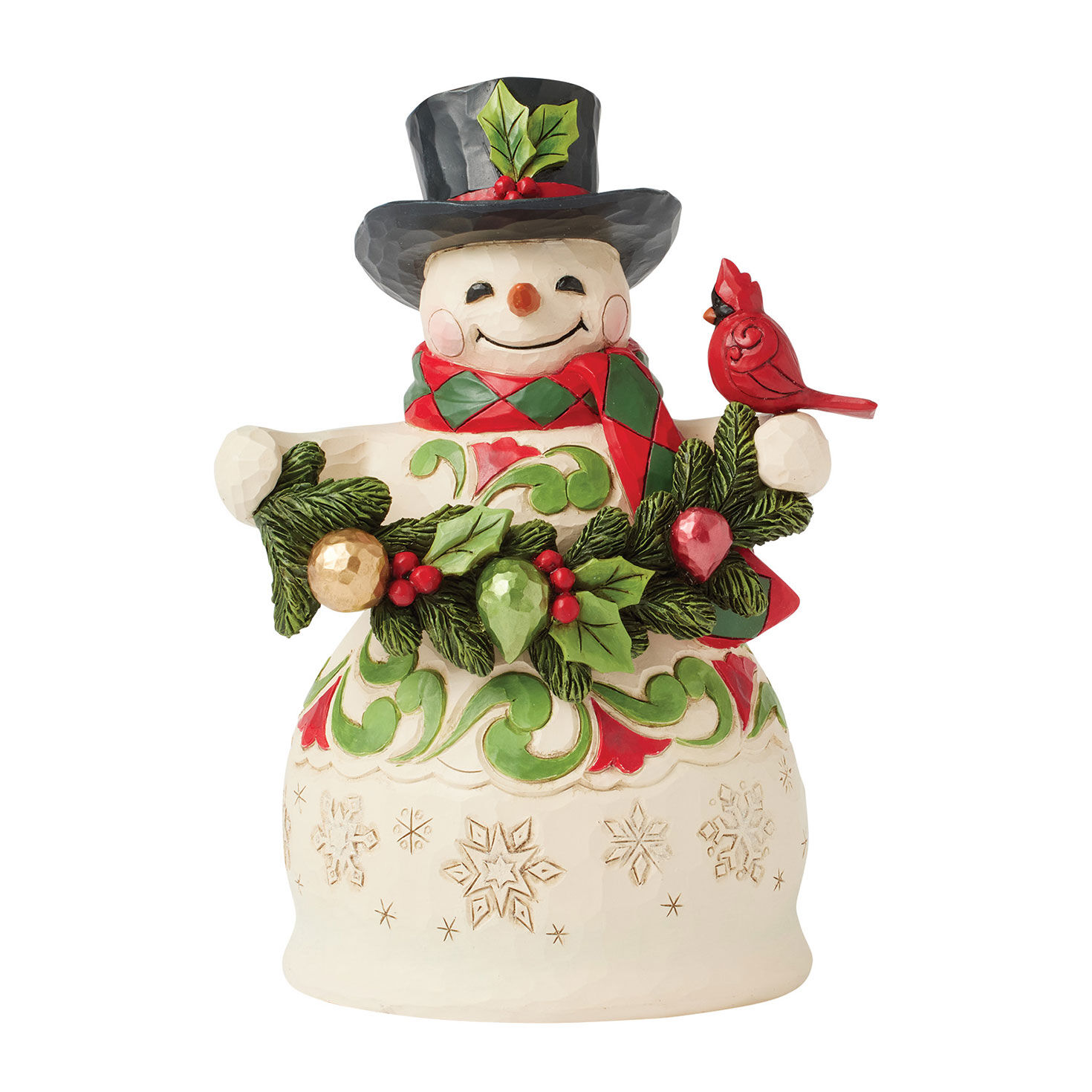 Jim Shore Heartwood Creek Snowman With Garland and Cardinal Figurine, 8.75"