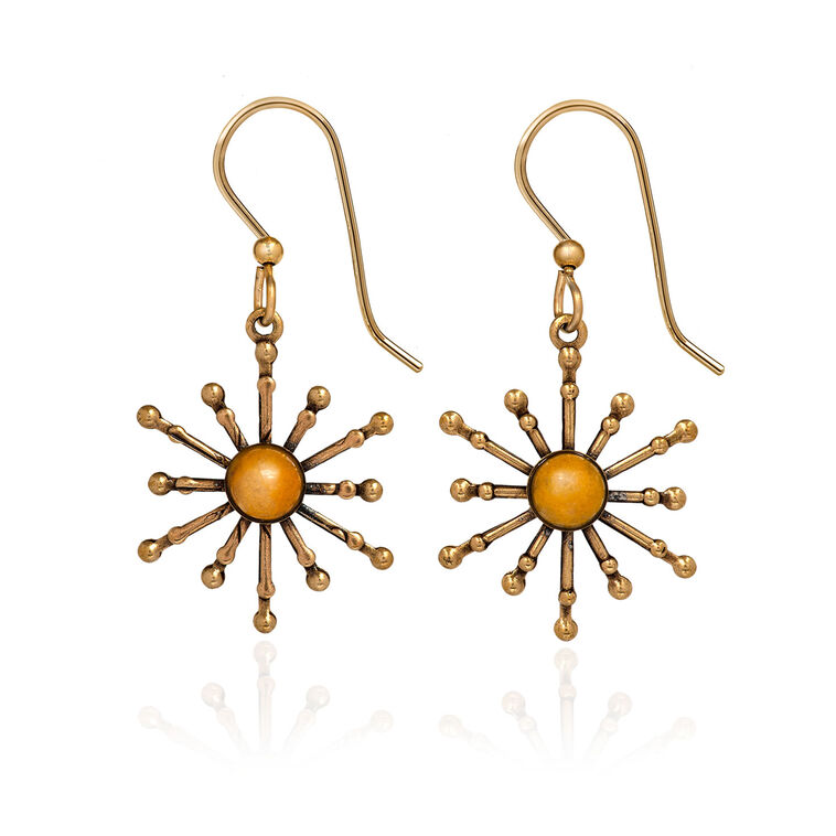 Silver Forest Cabochon and Spokes Gold Metal Drop Earrings