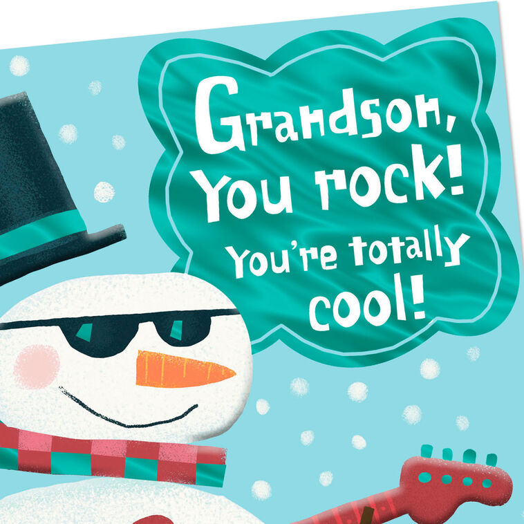 Snowman and Bass Guitar Grandson Christmas Card Card Front Detail image number 5
