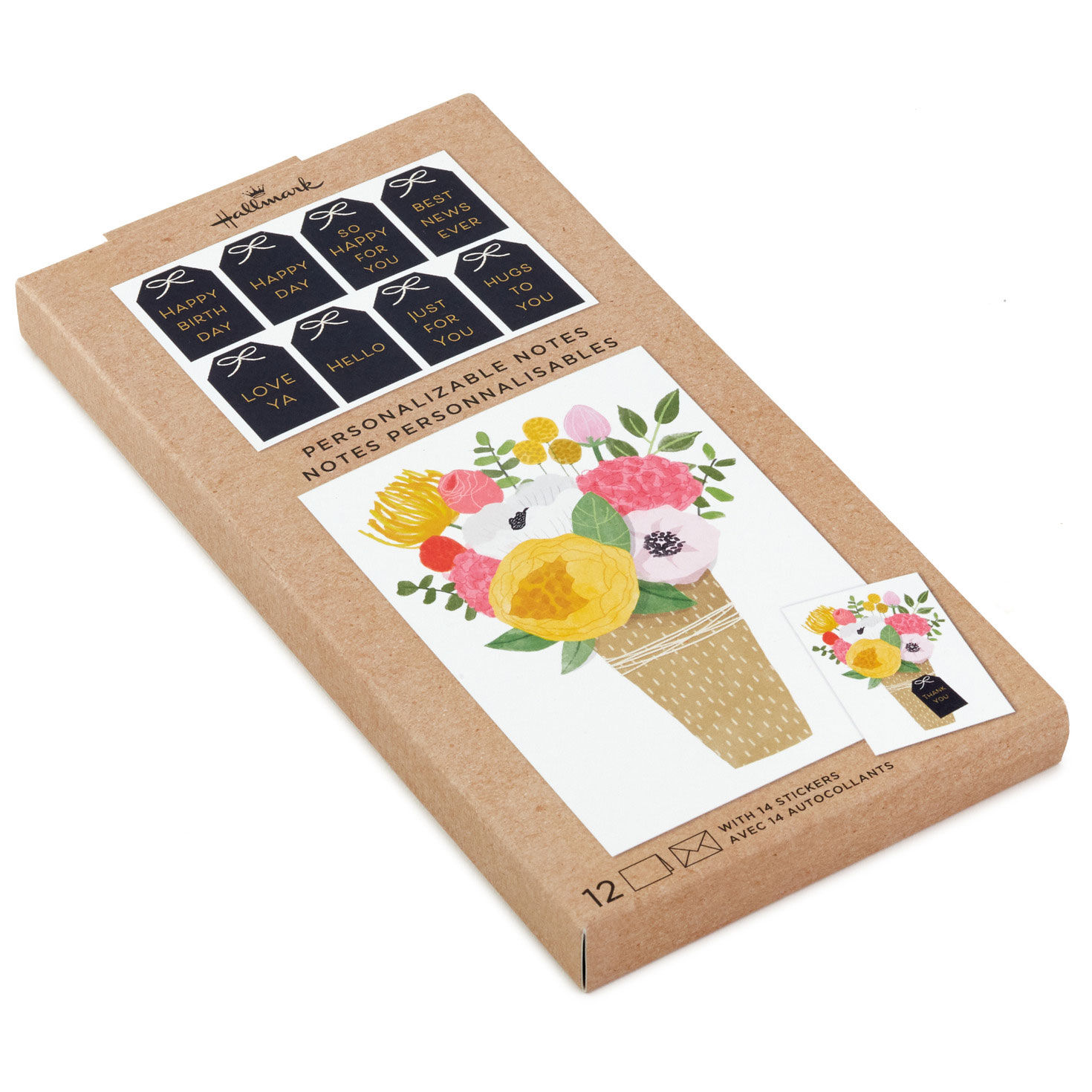 Floral Vase Boxed Blank Notes With Customizable Stickers, Pack of 10