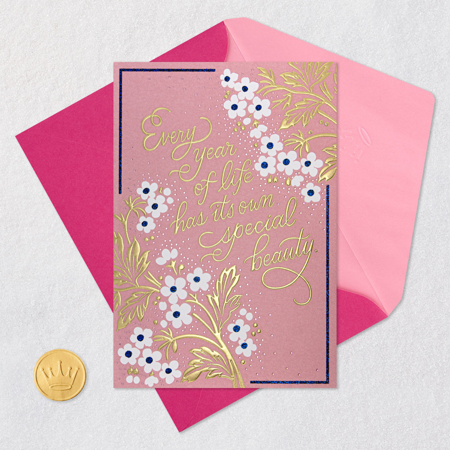 Cherry Blossoms Birthday Card Card Front with Envelope and Gold Seal image number 5