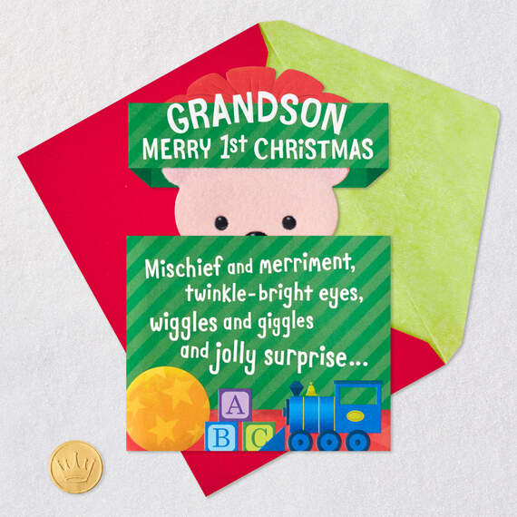 Wiggles and Giggles Baby's First Christmas Card for Grandson With Sticker, , large image number 6