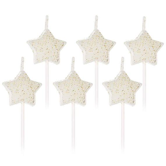 White Star-Shaped With Glitter Birthday Candles, Set of 6