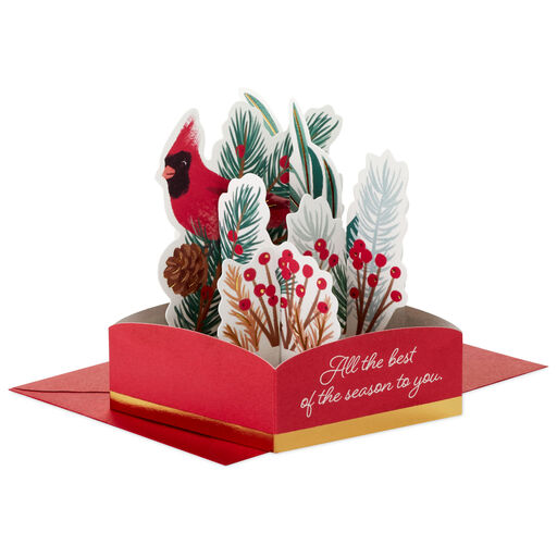 Cardinal, Evergreen and Berries 3D Pop-Up Holiday Card, 