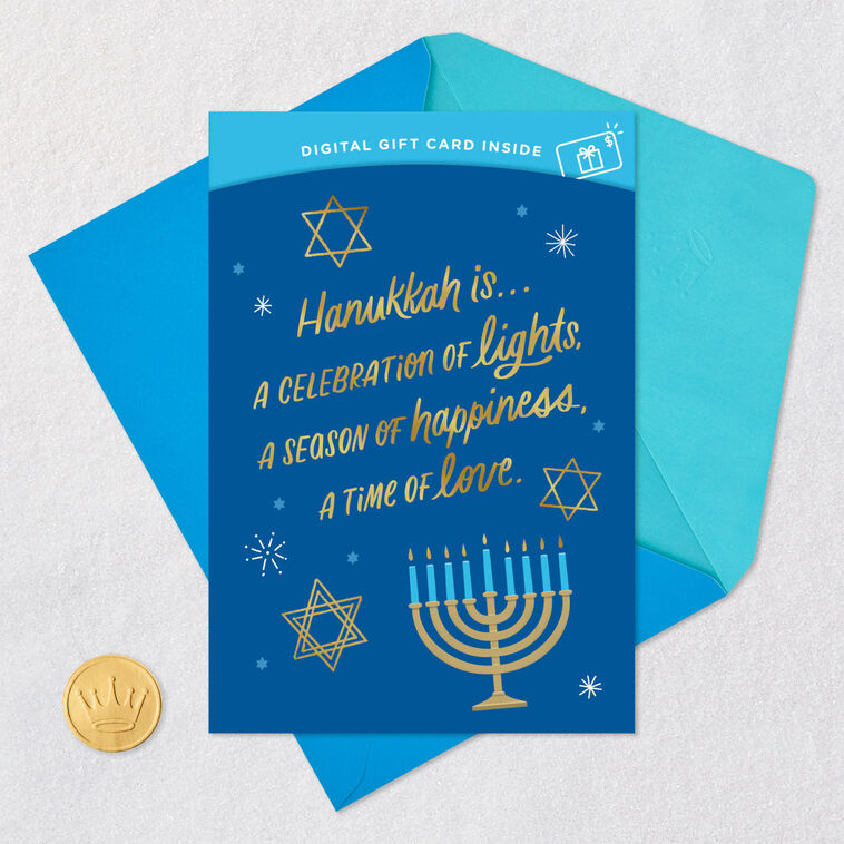 Menorah and Star of David Hanukkah Gift Card Greeting Card Front with Envelope and Gold Seal image number 8