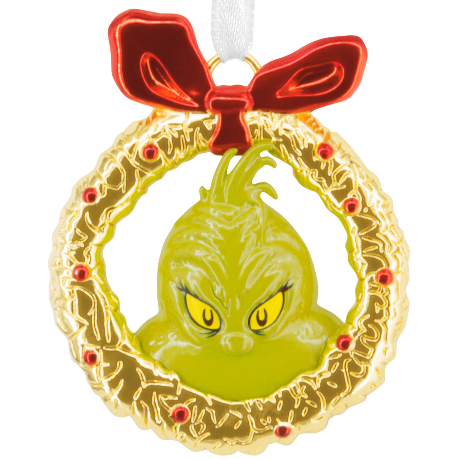 Grinch in Wreath Christmas Ornament closeup view image number 5