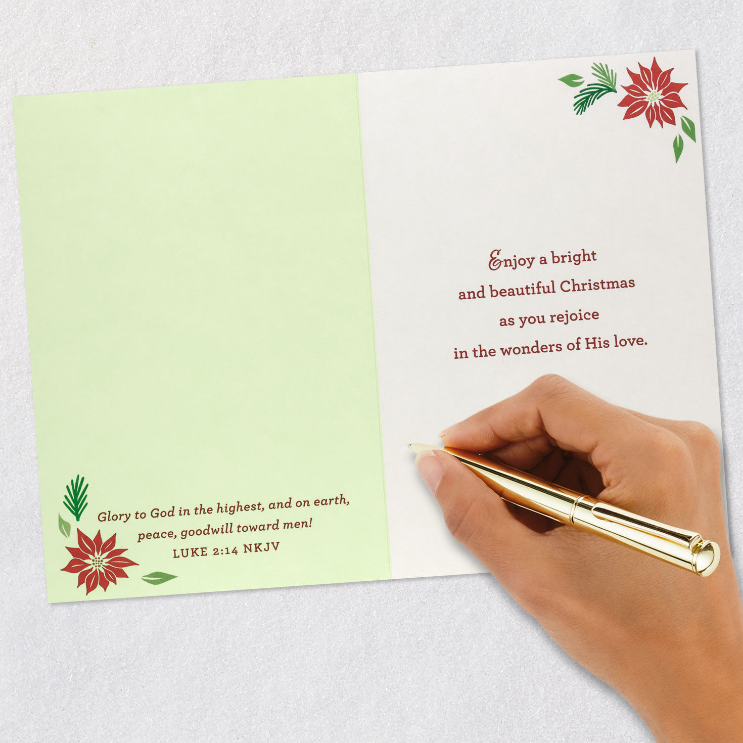 Poinsettia Joy to the World Christmas Card Signing card image number 7