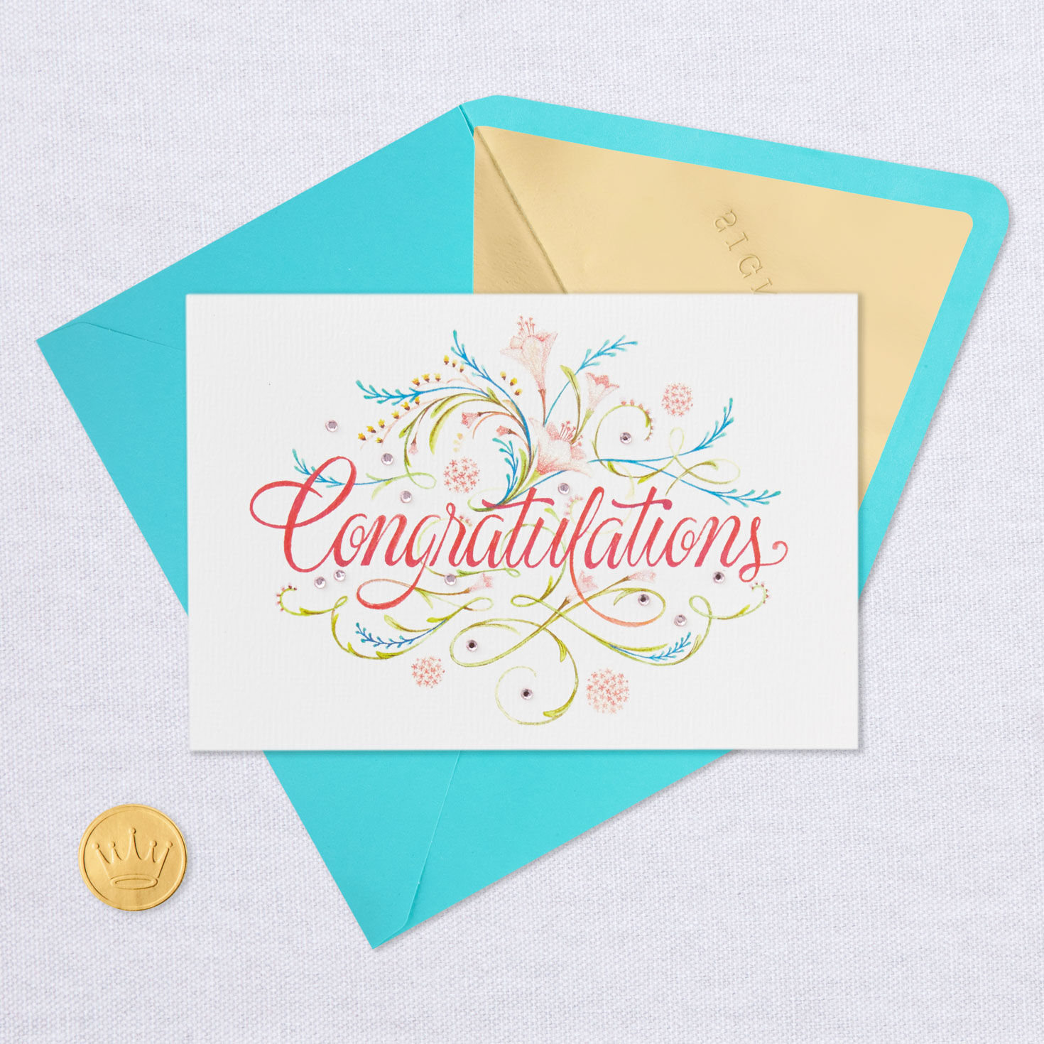 Elegant Script and Flowers Blank Congratulations Card for only USD 5.99 | Hallmark