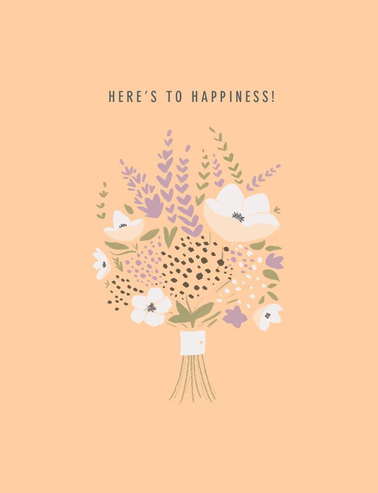 Flower Bouquet Here's to Happiness Wedding Card