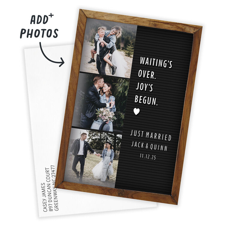 Letter Board Personalized Wedding Announcement Card Front indicating personalization image number 2