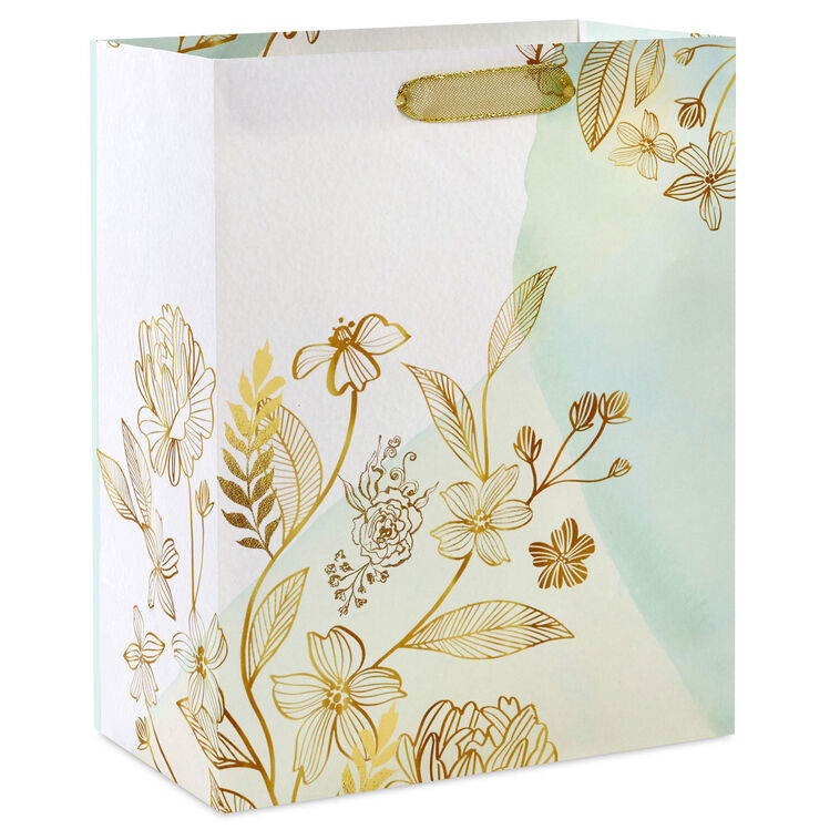 9.6" Gold Wildflowers Medium Gift Bag