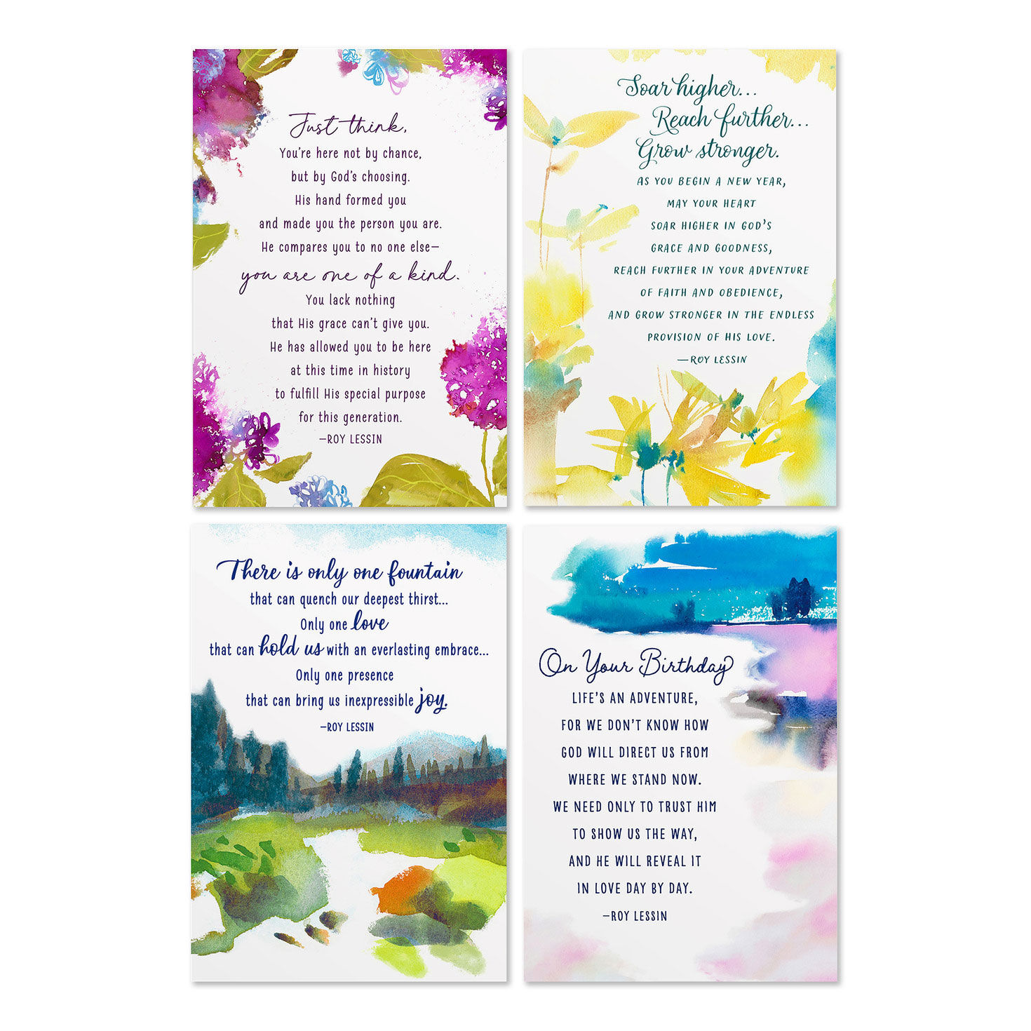 Roy Lessin Watercolors Assorted Religious Birthday Cards, Box of 12