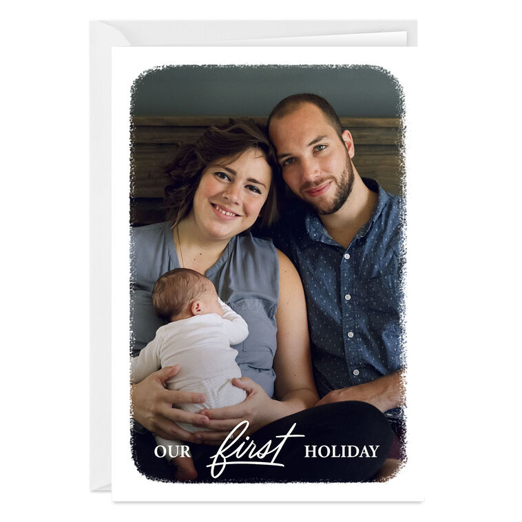 Our First Holiday White Frame Custom Holiday Card