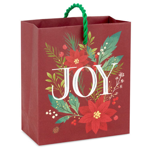 4.6" Joy With Poinsettias Christmas Gift Card Holder Mini Bag, 