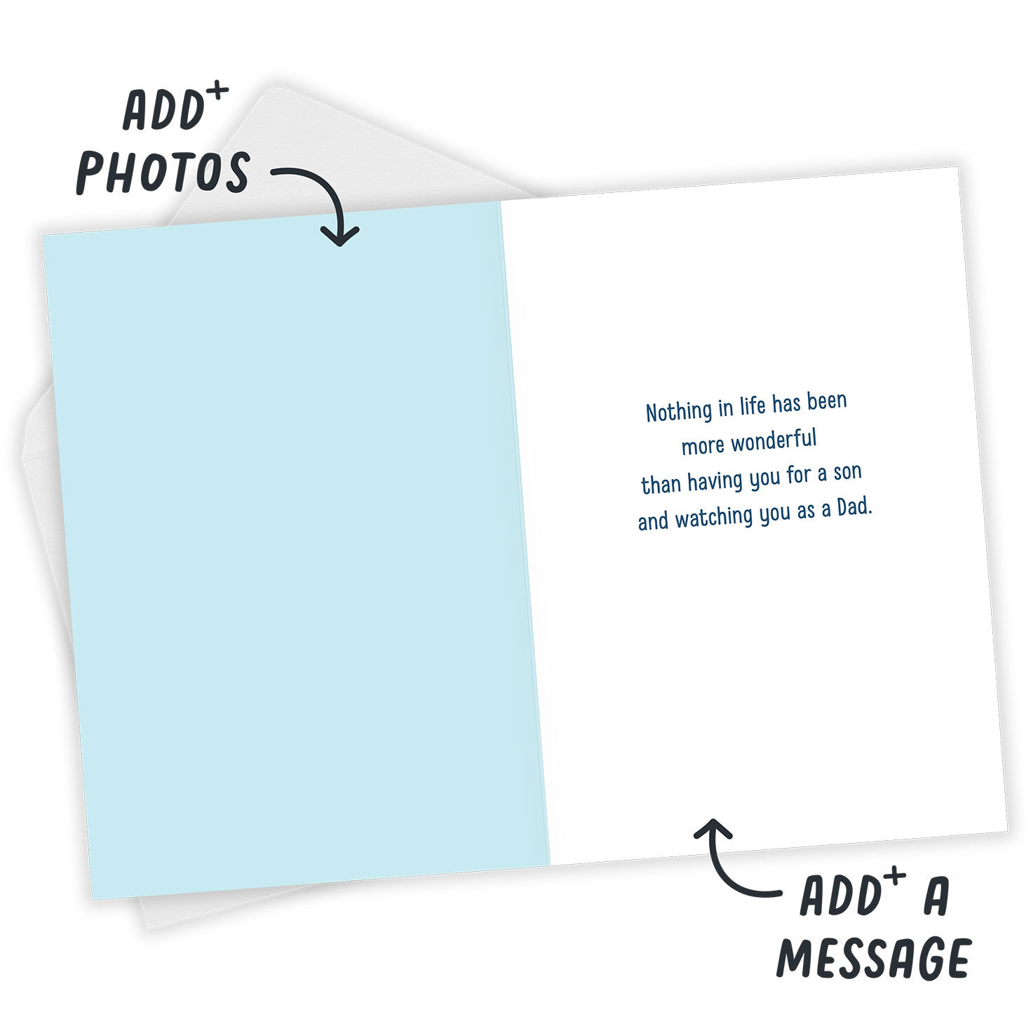 Great Sons Great Dads Personalized Father's Day Card Open Card with Envelope indicating personalization image number 3