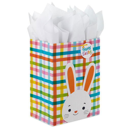 17" Bunny on Plaid Extra-Large Easter Gift Bag With Tissue Paper, 