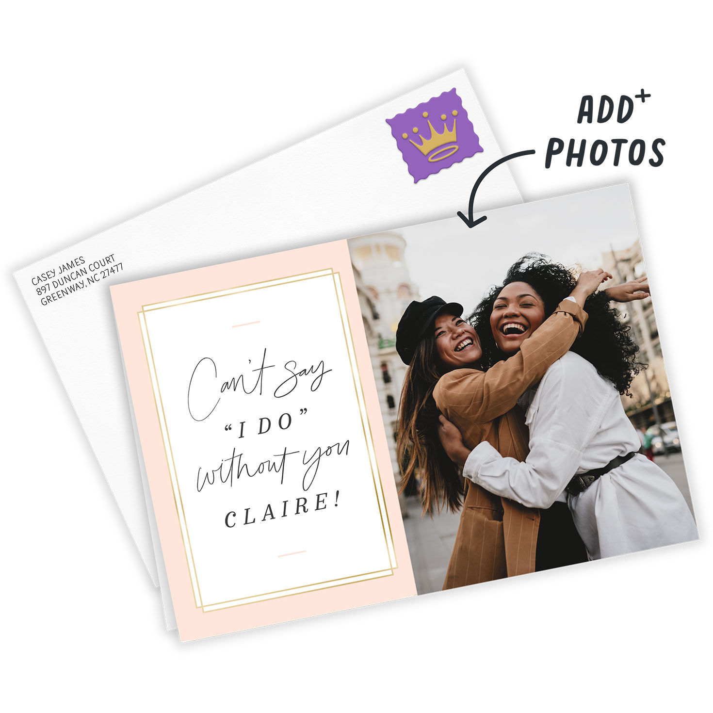 Personalized Pink & Gold Frame Photo Card  image number 2