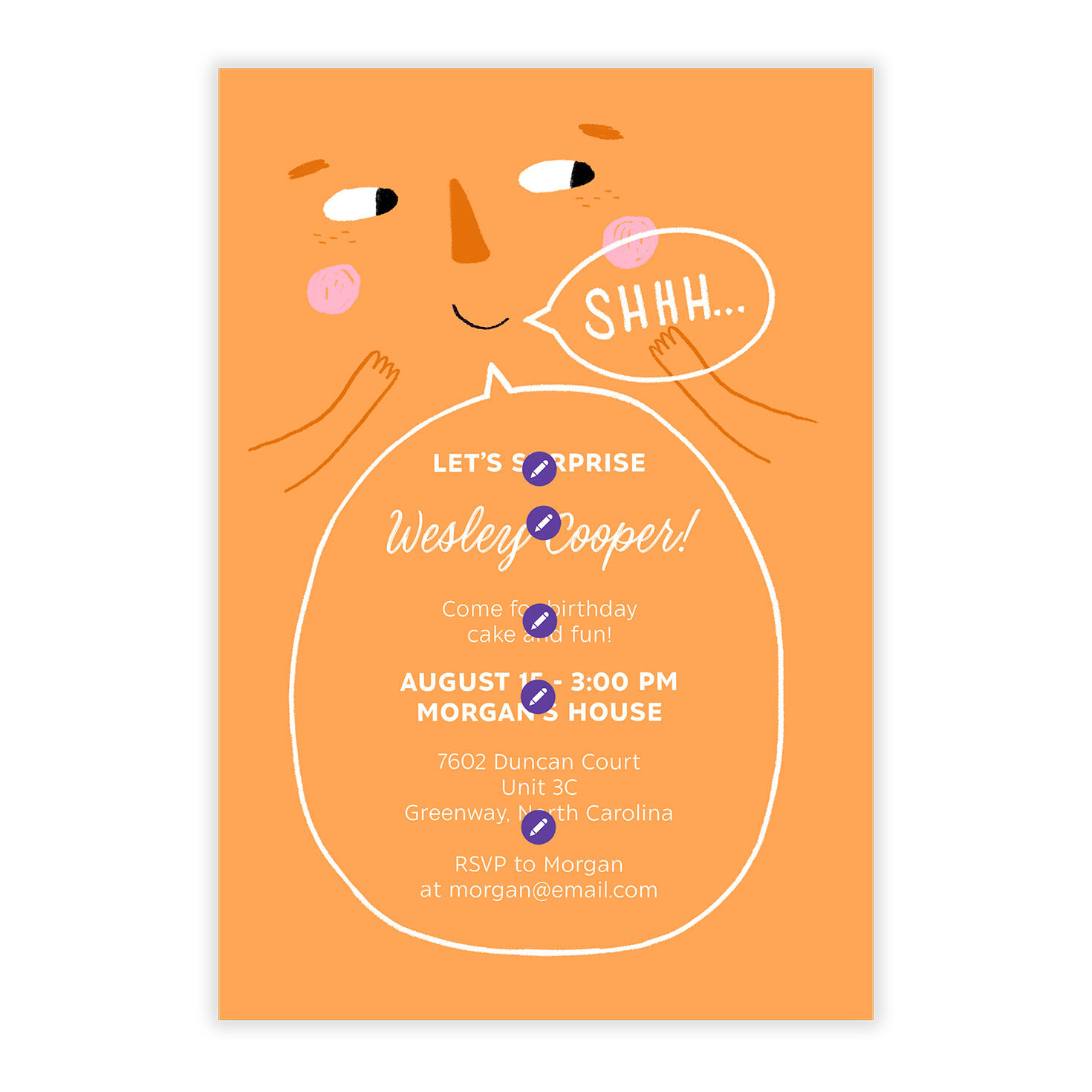 Orange Face Personalized Surprise Party Invitation front image number 5