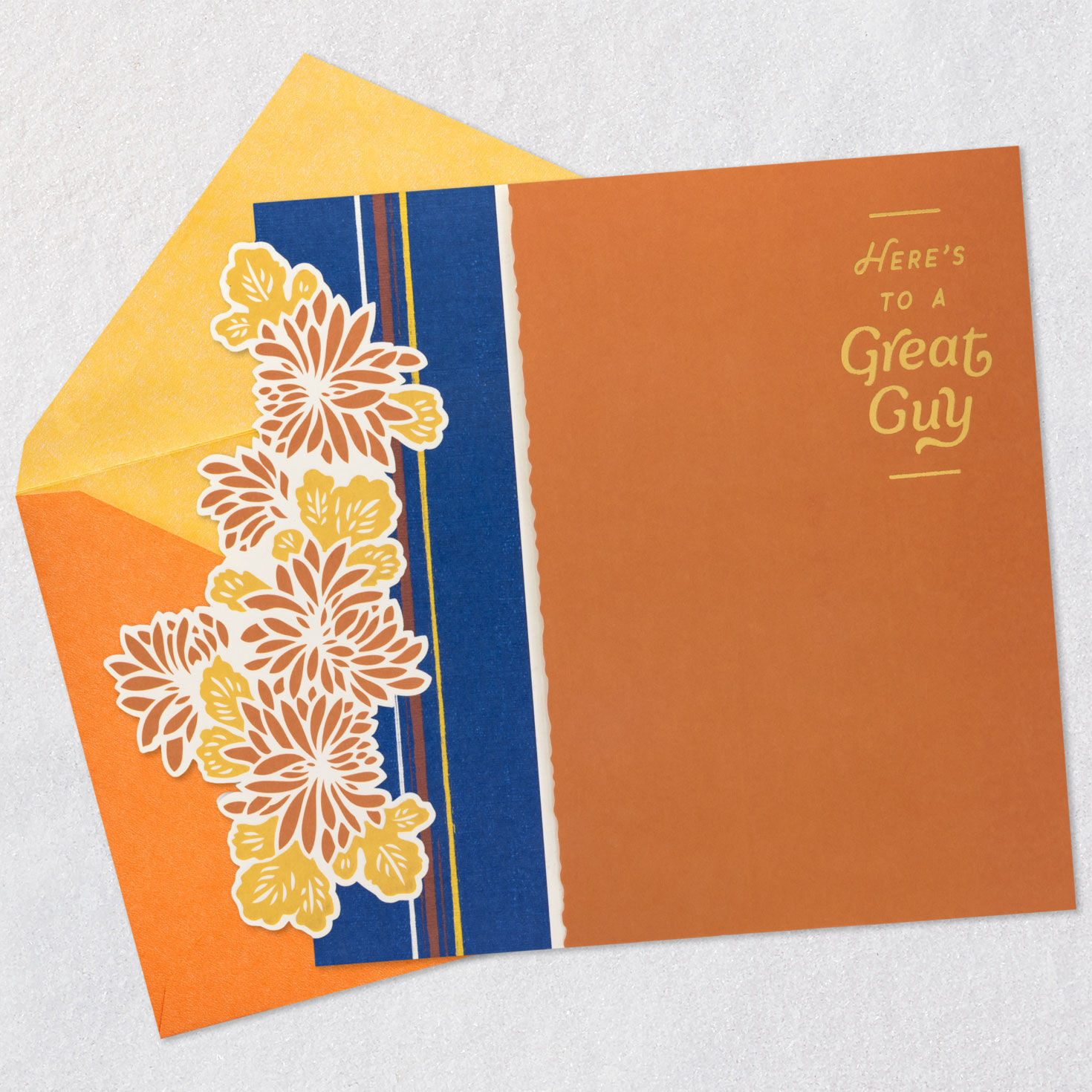 Navy and Orange Floral Birthday Card for Man Open card with envelope image number 4